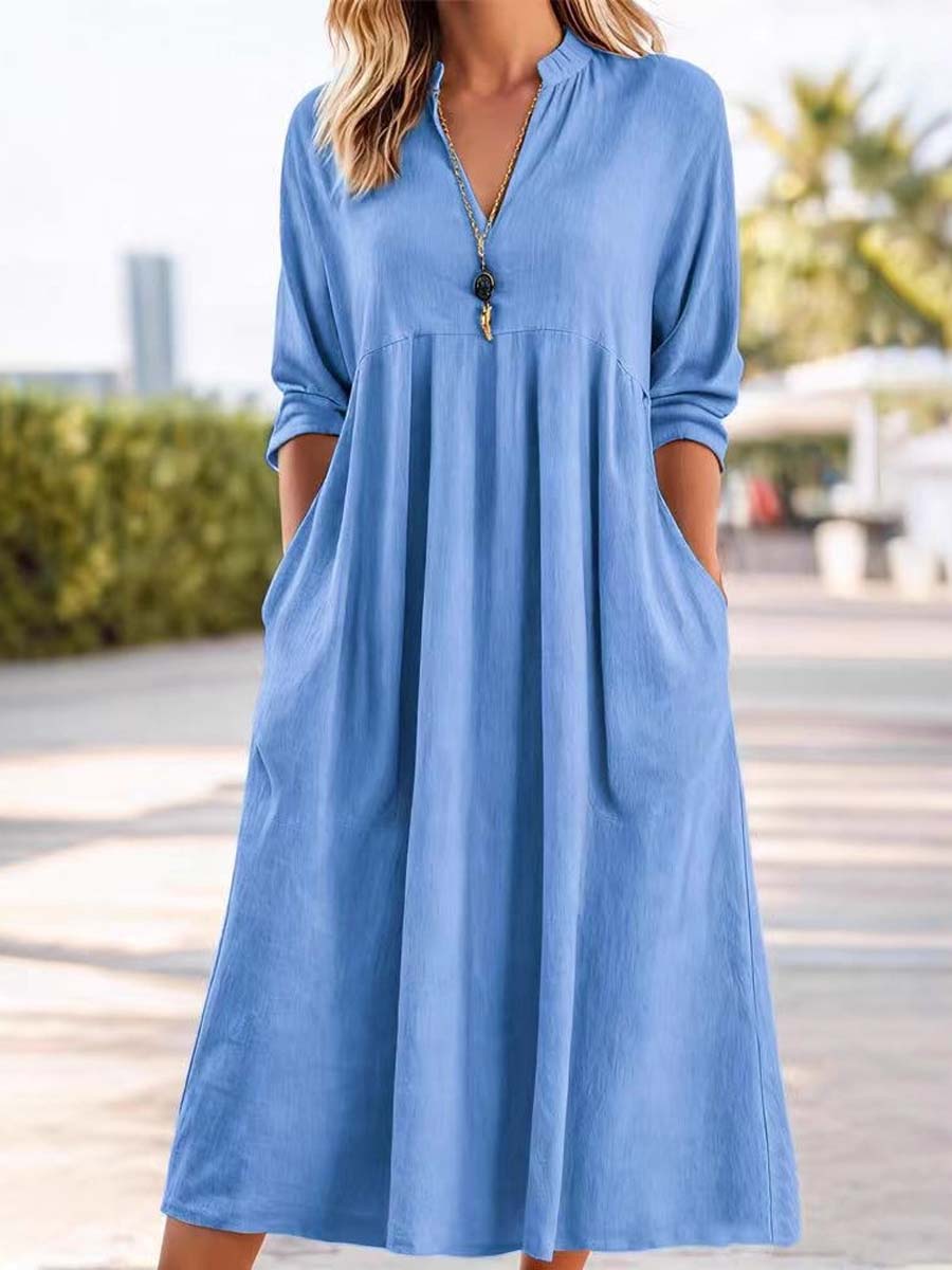 Women's Long Sleeve Art Casual Comfortable Cotton Linen Dress
