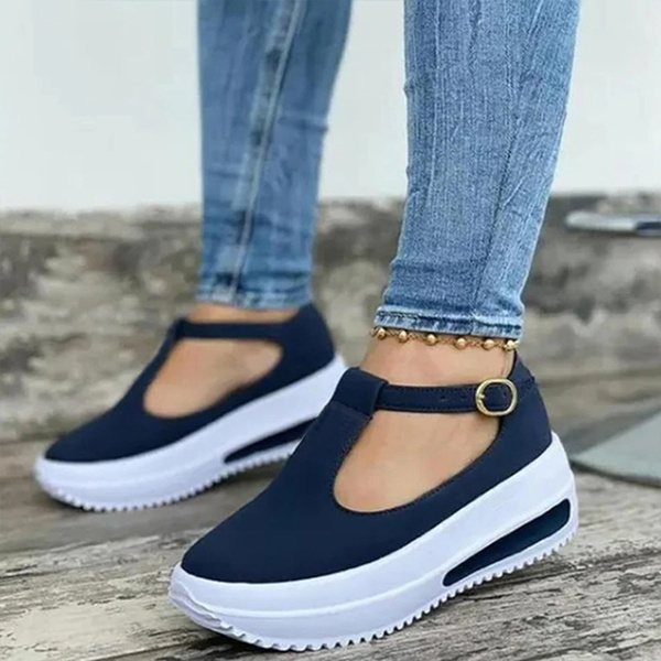 Women Summer Retro Buckle Round Head Wedge Platform Slip-On Sandals So