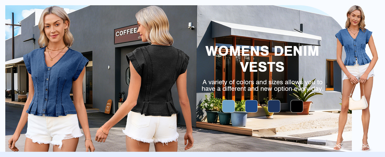 Womens V Neck Denim Vests Tops Trendy Summer Button Down Jean Tank Tops Y2k Fitted Shirts