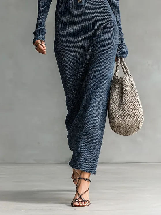 Women's Slim-fit Hooded Knitted Maxi Dress