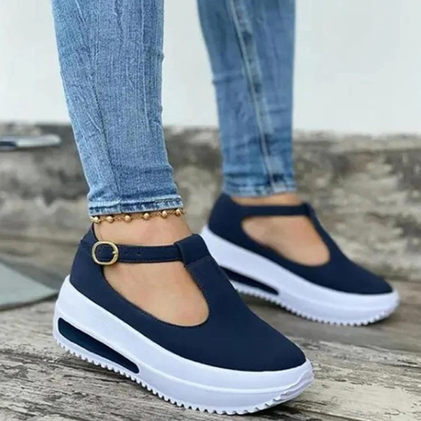 Women Summer Retro Buckle Round Head Wedge Platform Slip-On Sandals So