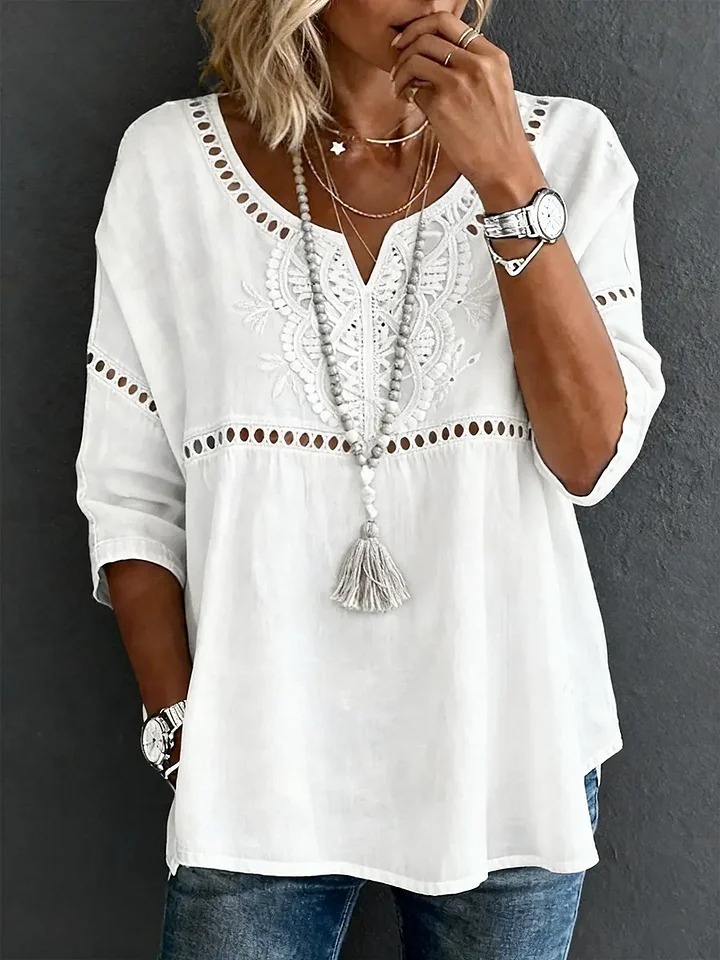 Women's Casual Openwork Art Cotton Linen Shirt