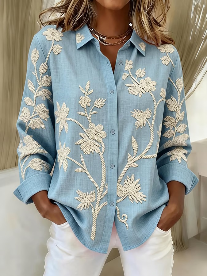 Women'S Casual Color-Blocked Print Shirt