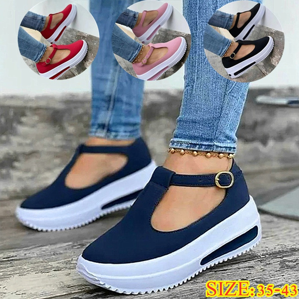 Women Summer Retro Buckle Round Head Wedge Platform Slip-On Sandals So