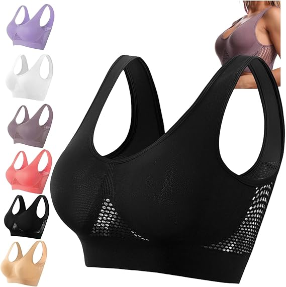 Breathable Cool Liftup Air Bra,No Steel Ring Women's Underwear Hollow Breathable Mesh Hole Large Size Sports Bra for Women