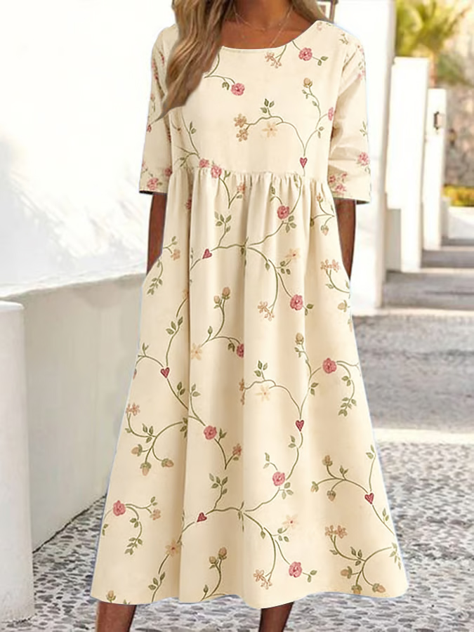 Women's Vintage Floral Art Print Dress
