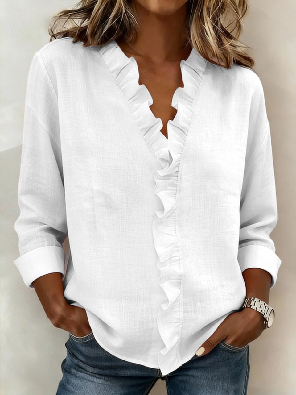 Women's Casual Solid Color Cotton Linen Shirt