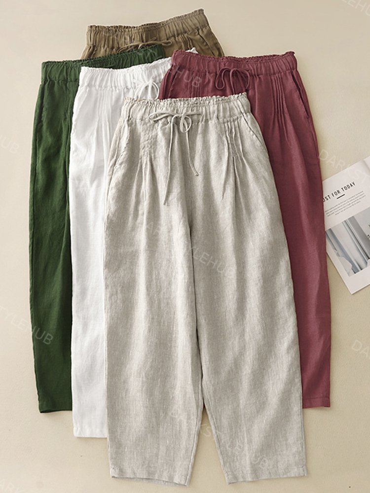 Women's Simple Solid Color Linen Blend Pants