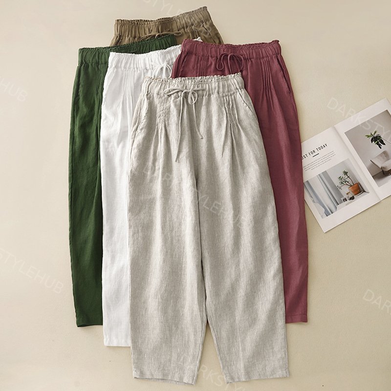 Women's Simple Solid Color Linen Blend Pants