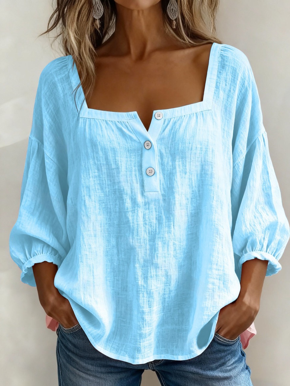 Women's Casual Solid Color Cotton Linen Shirt