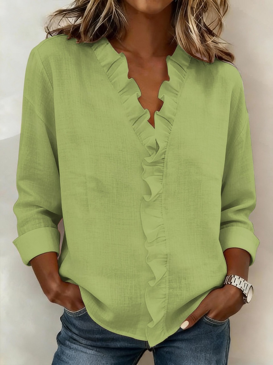Women's Casual Solid Color Cotton Linen Shirt