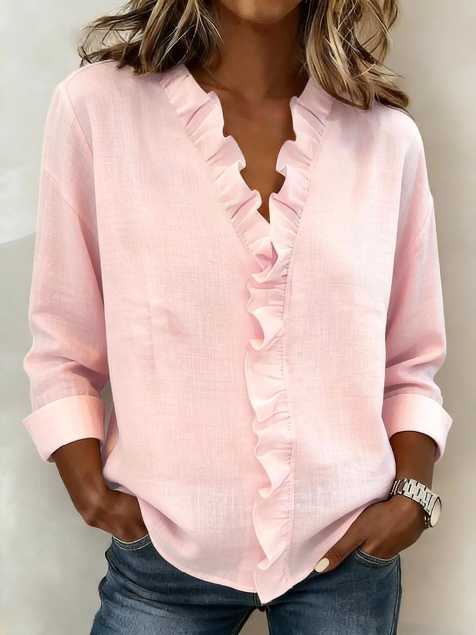 Women's Casual Solid Color Cotton Linen Shirt