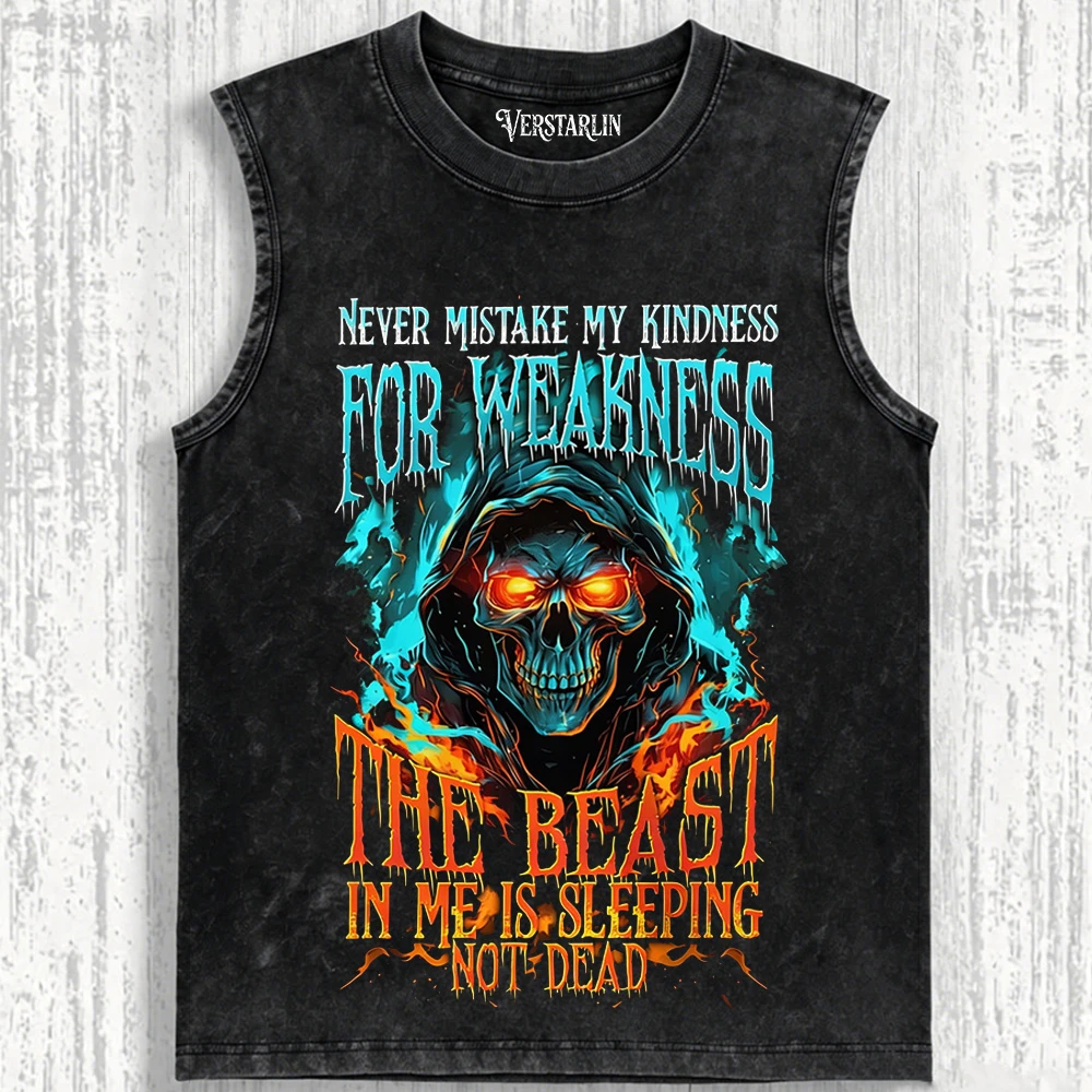Never Mistake My Kindness For Weakness Grim Reaper Skull T-Shirt - Blue Fire Vintage Washed Tee