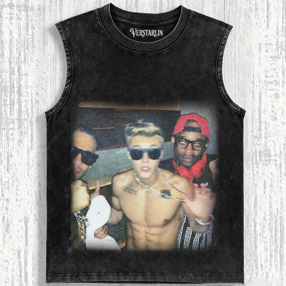 Justin Bieber Purpose Tour Hoodie | Red Stage Sunglasses Retro Washed Sweatshirt