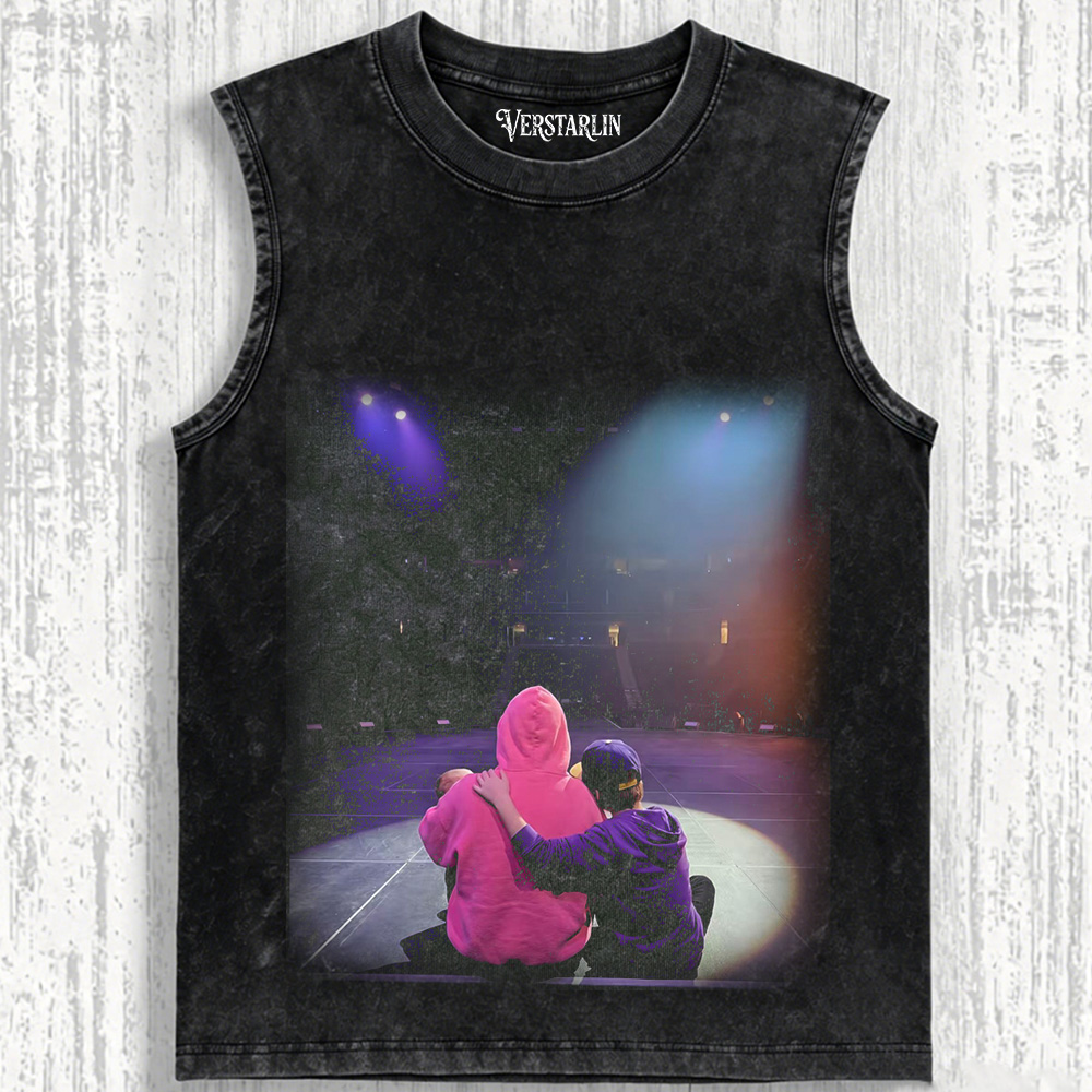 Justin Bieber Tour Memories Hoodie | Stage Seat Back View Retro Washed Black Sweatshirt