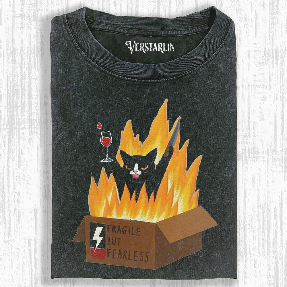 FRAGILE BUT FEARLESS CAT  T-SHIRT
