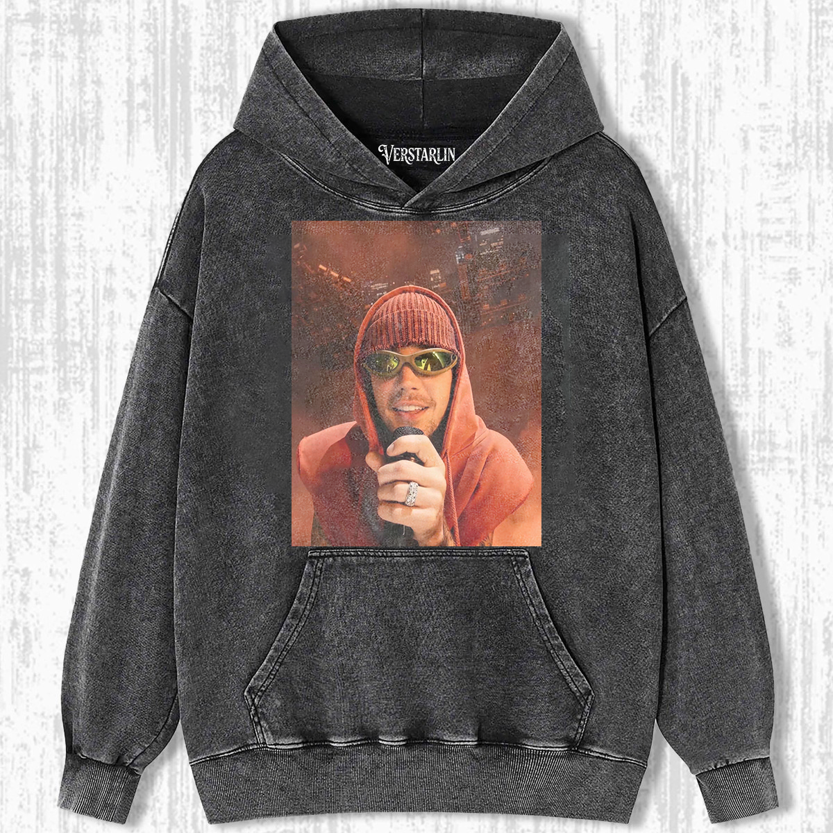 Justin Bieber Purpose Tour Hoodie | Red Stage Sunglasses Retro Washed Sweatshirt