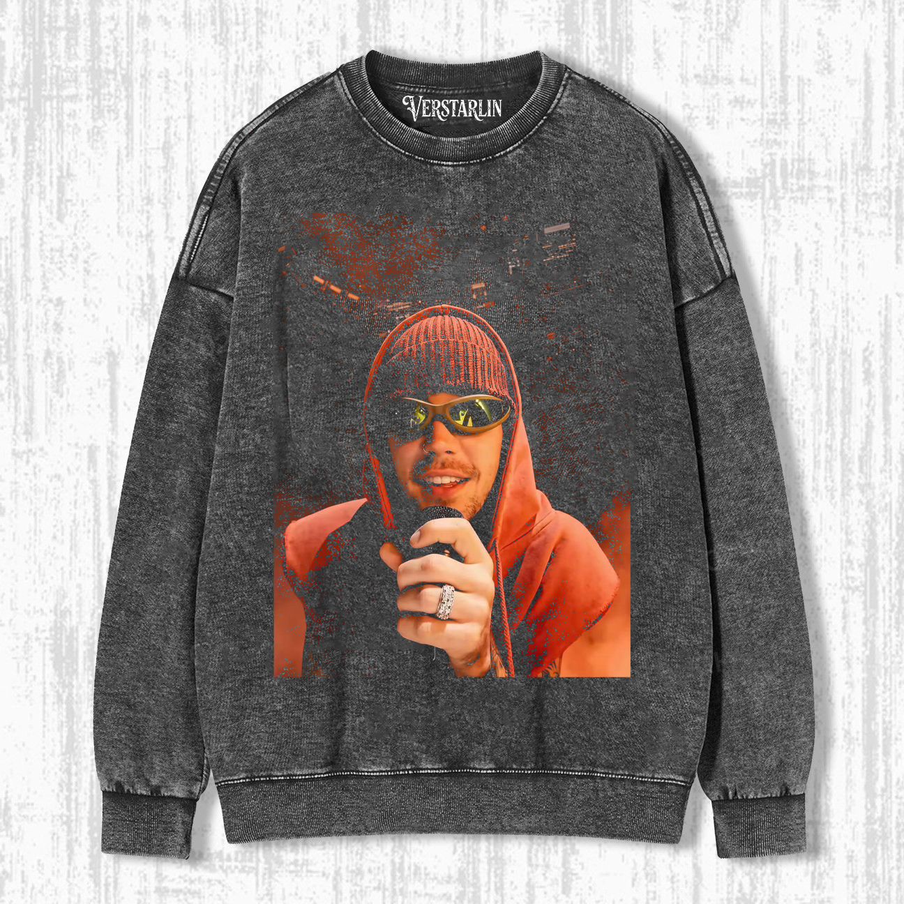 Justin Bieber Purpose Tour Hoodie | Red Stage Sunglasses Retro Washed Sweatshirt