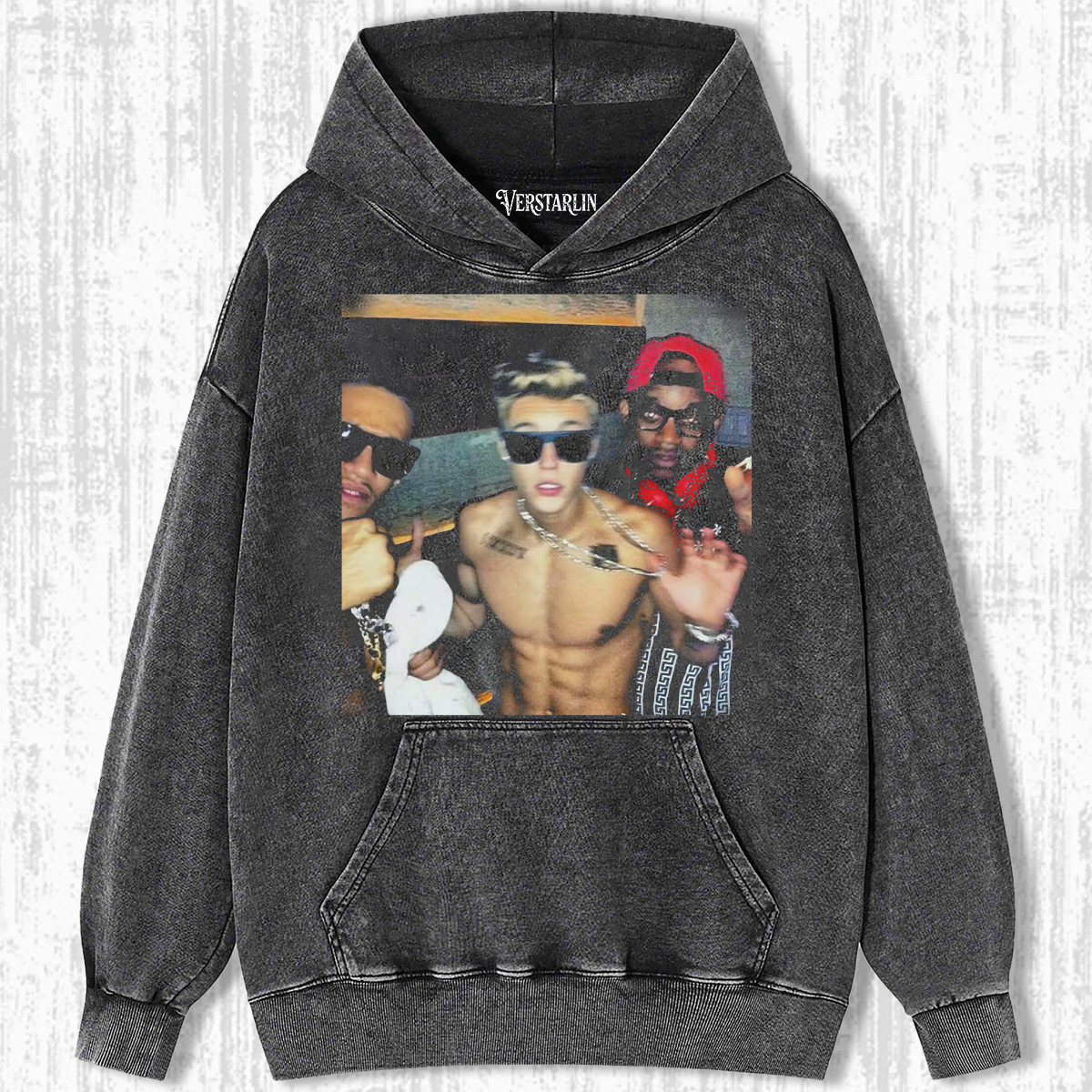 Justin Bieber Purpose Tour Hoodie | Red Stage Sunglasses Retro Washed Sweatshirt