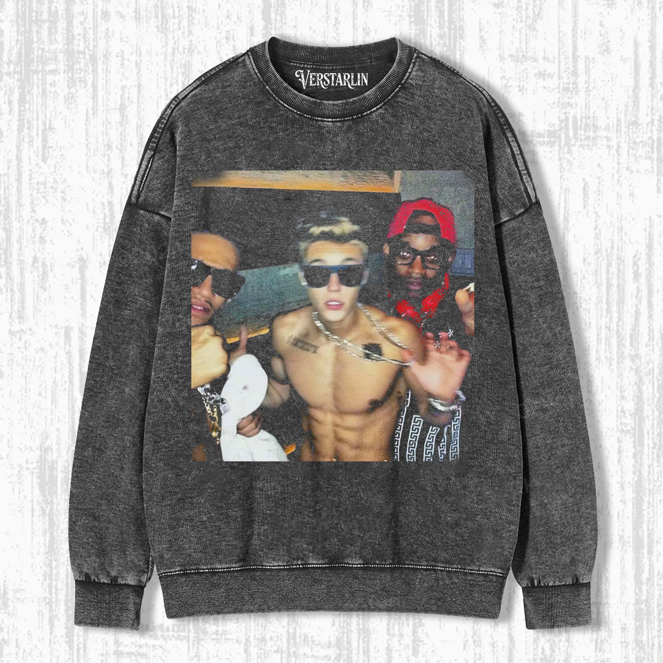 Justin Bieber Purpose Tour Hoodie | Red Stage Sunglasses Retro Washed Sweatshirt