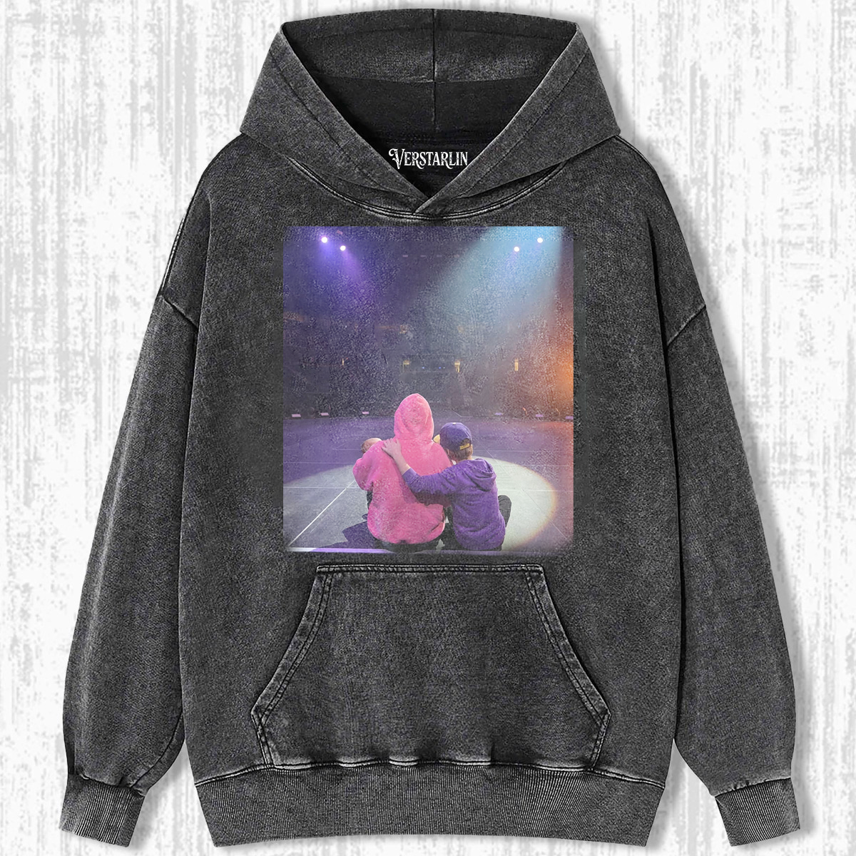 Justin Bieber Tour Memories Hoodie | Stage Seat Back View Retro Washed Black Sweatshirt
