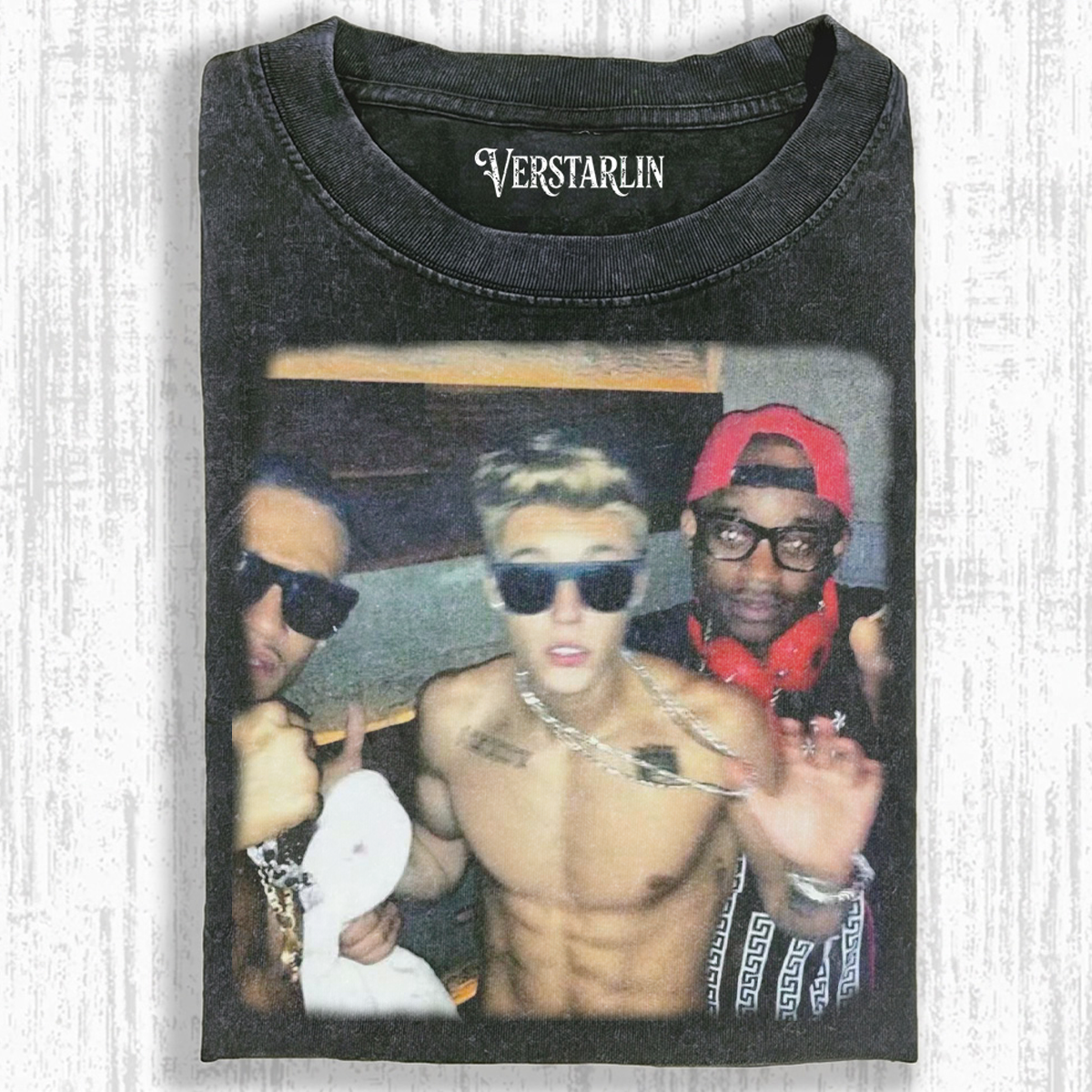 Justin Bieber Purpose Tour Hoodie | Red Stage Sunglasses Retro Washed Sweatshirt