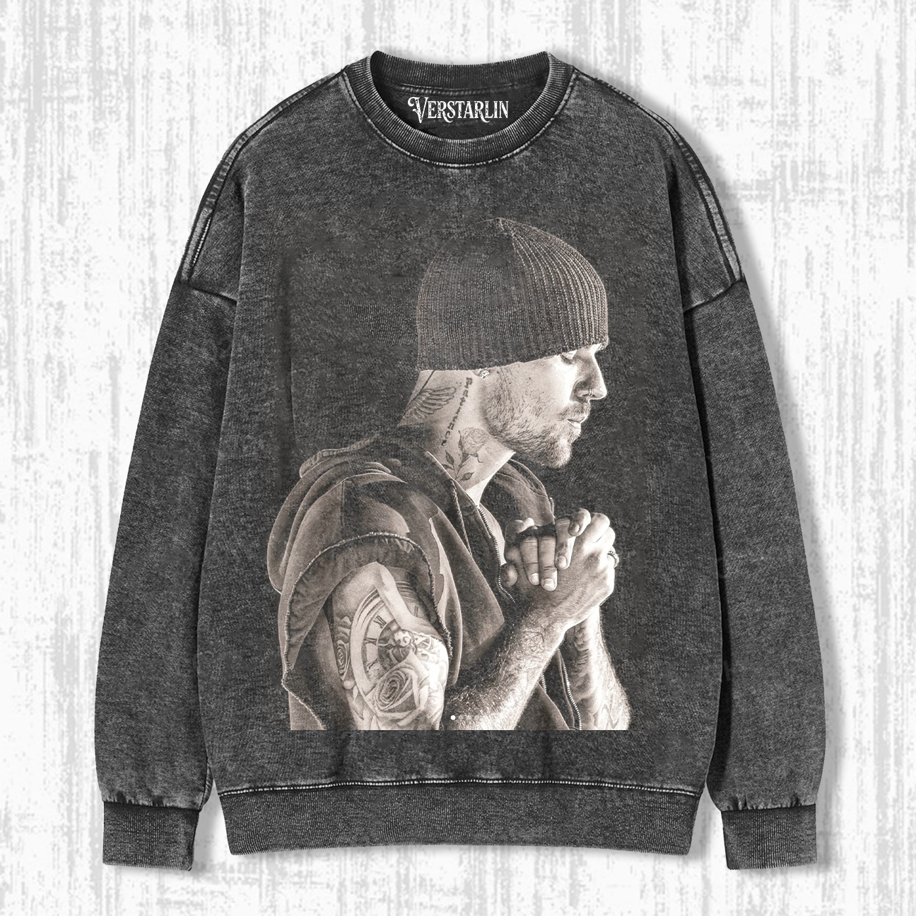 Coachella Vibe Justin Bieber Black & White Side Profile Prayer Graphic