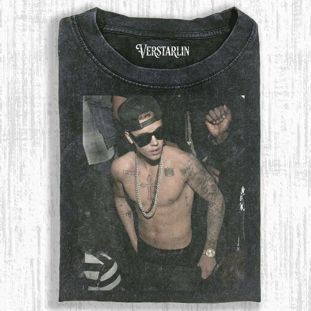 Justin Bieber Vintage Tattoo Tee | 90s Hip-Hop Retro Streetwear Graphic T-Shirt