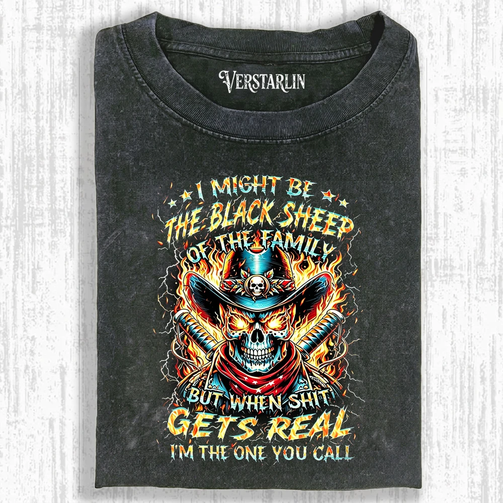 The Black Sheep Of The Family Western Cowboy Skull T-Shirt - Vintage Fire & Lightning Graphic Tee