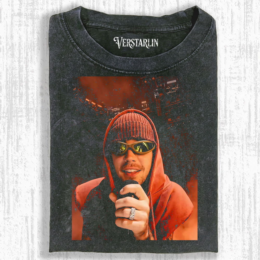 Justin Bieber Purpose Tour Hoodie | Red Stage Sunglasses Retro Washed Sweatshirt