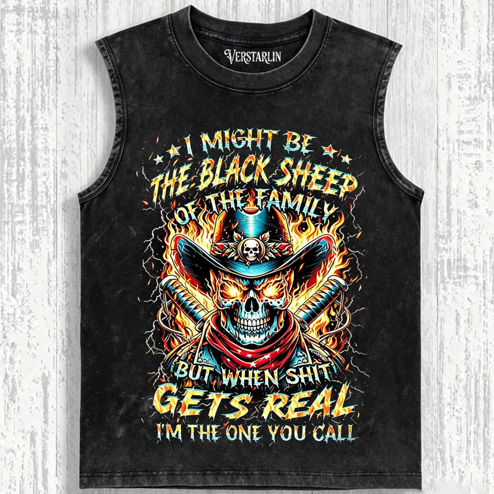 The Black Sheep Of The Family Western Cowboy Skull T-Shirt - Vintage Fire & Lightning Graphic Tee