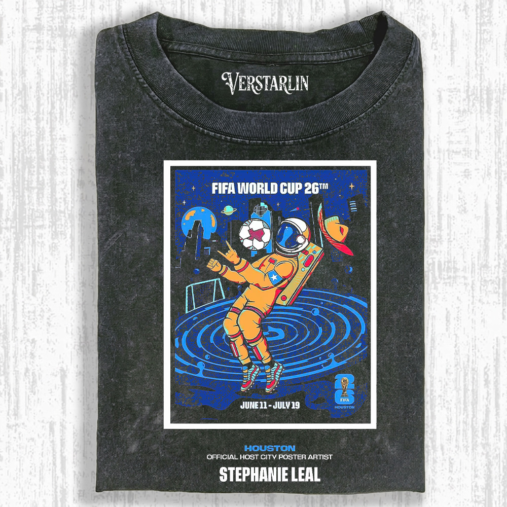 Houston World Cup 2026 Astronaut Soccer Poster Tee | Official Host City Streetwear