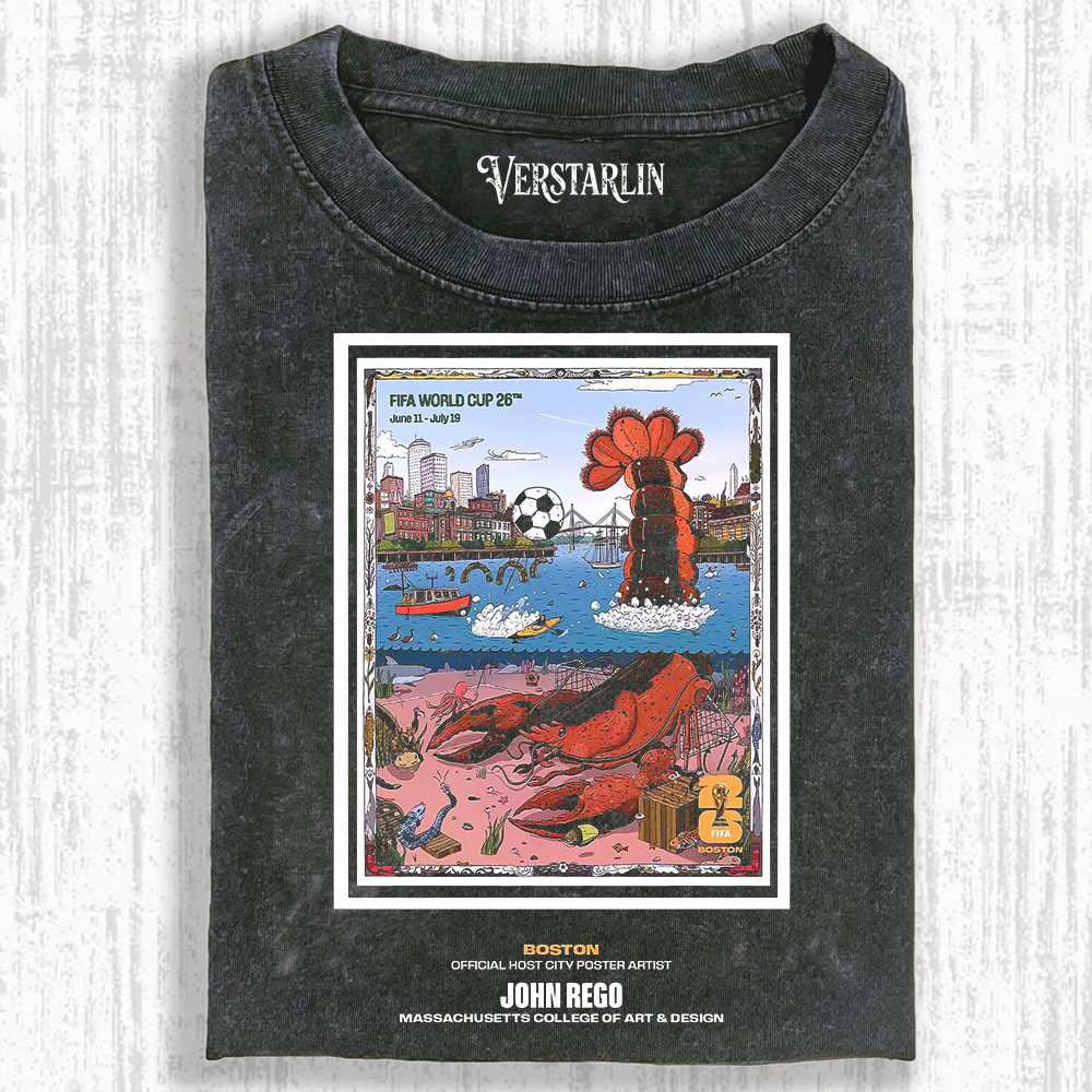 Boston World Cup 2026 Lobster Soccer Art Tee | Official Host City Streetwear