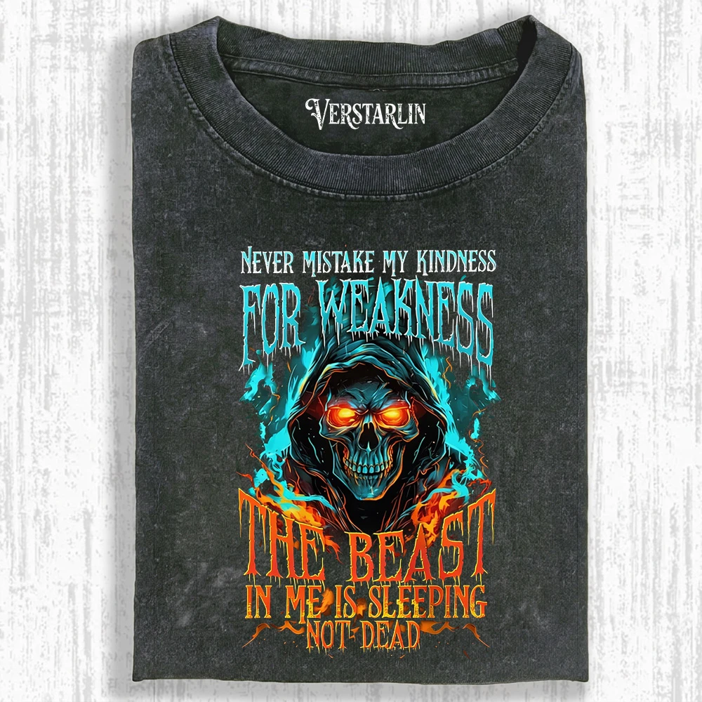 Never Mistake My Kindness For Weakness Grim Reaper Skull T-Shirt - Blue Fire Vintage Washed Tee
