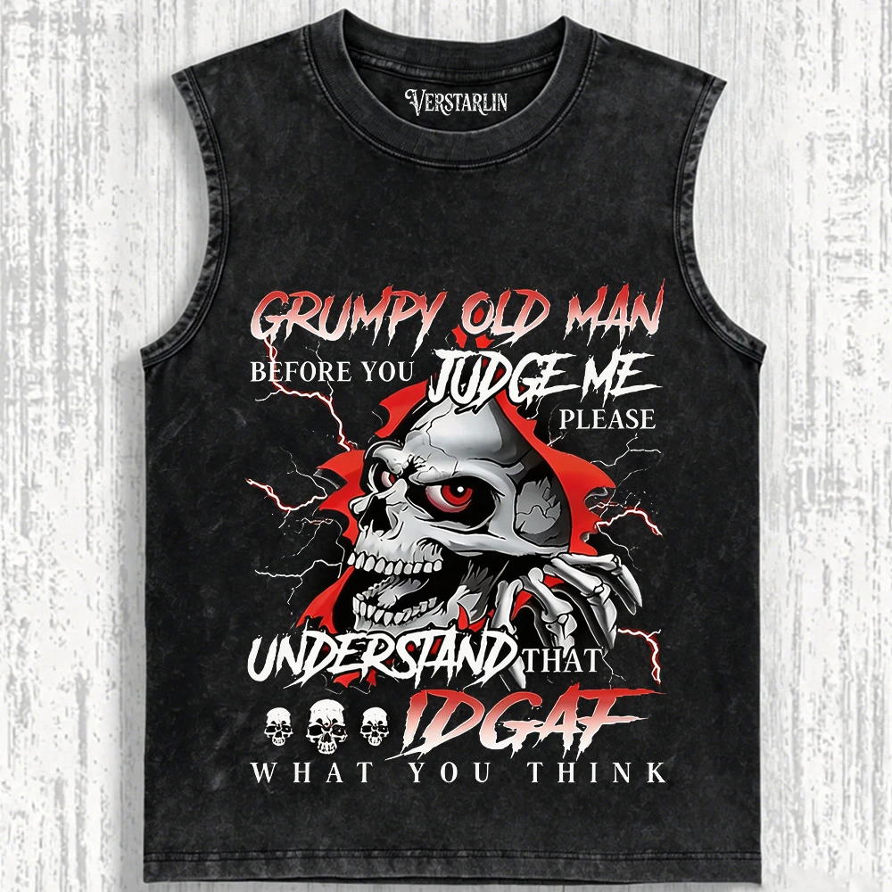 Grumpy Old Man Before You Judge Me Please Understand That IDGAF Skull T-Shirt - Vintage Lightning Graphic Tee