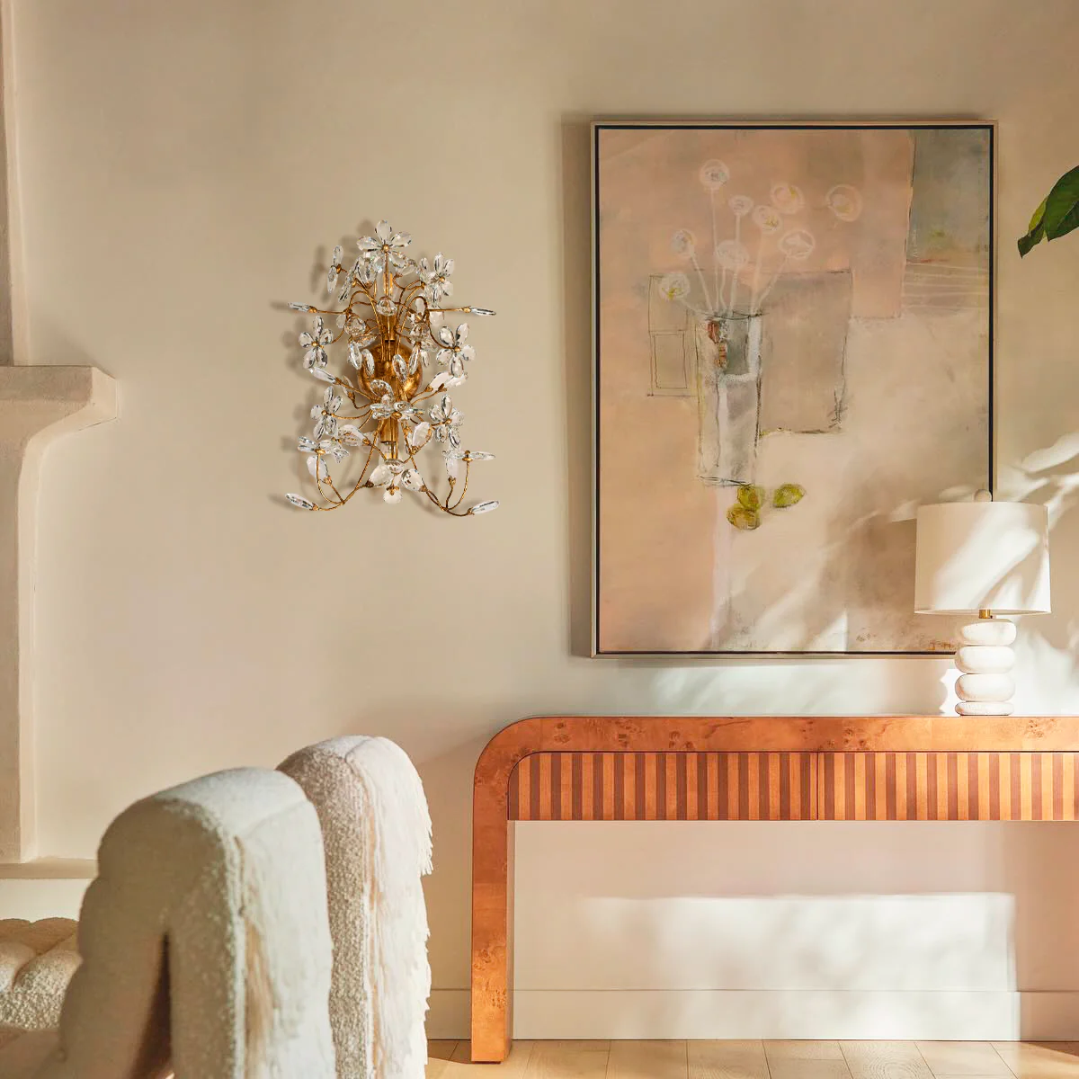 Fiore Crystal Flowers Wall Sconce 2-Light - thebelacan