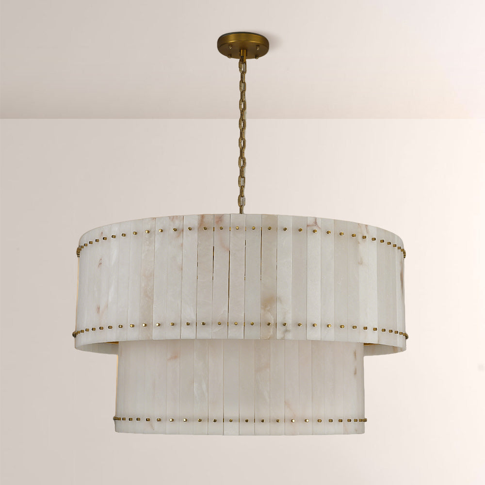 San Marco Alabaster Round 2-Tiered Chandelier - thebelacan