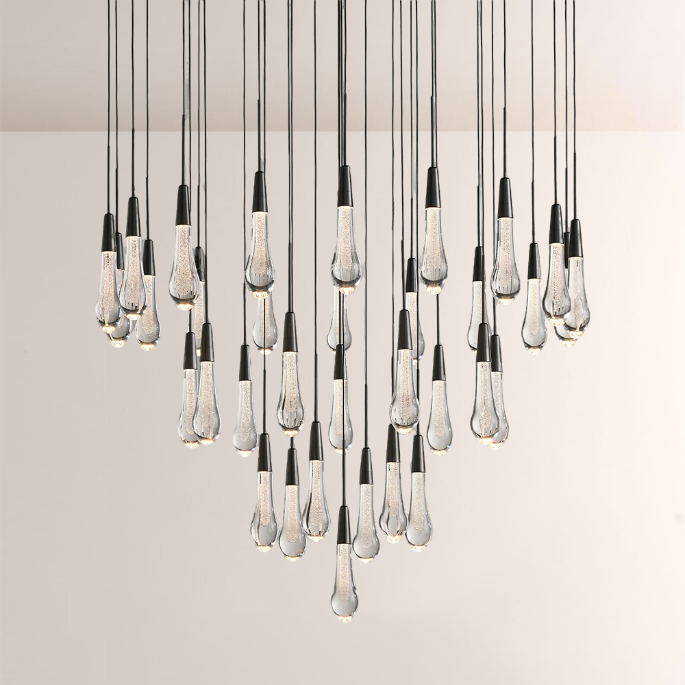 Raindrop Glass Round Solitaire Chandelier - thebelacan