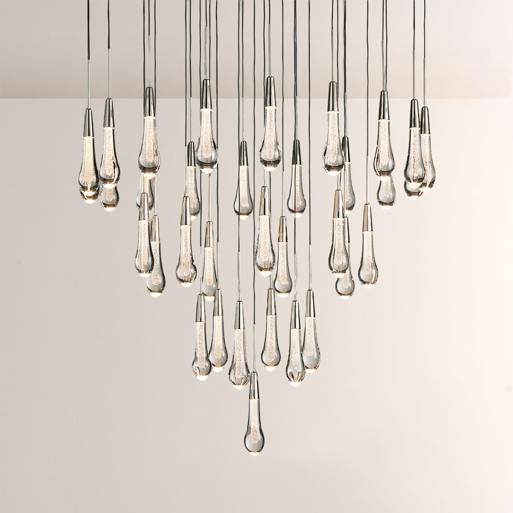 Raindrop Glass Round Solitaire Chandelier - thebelacan