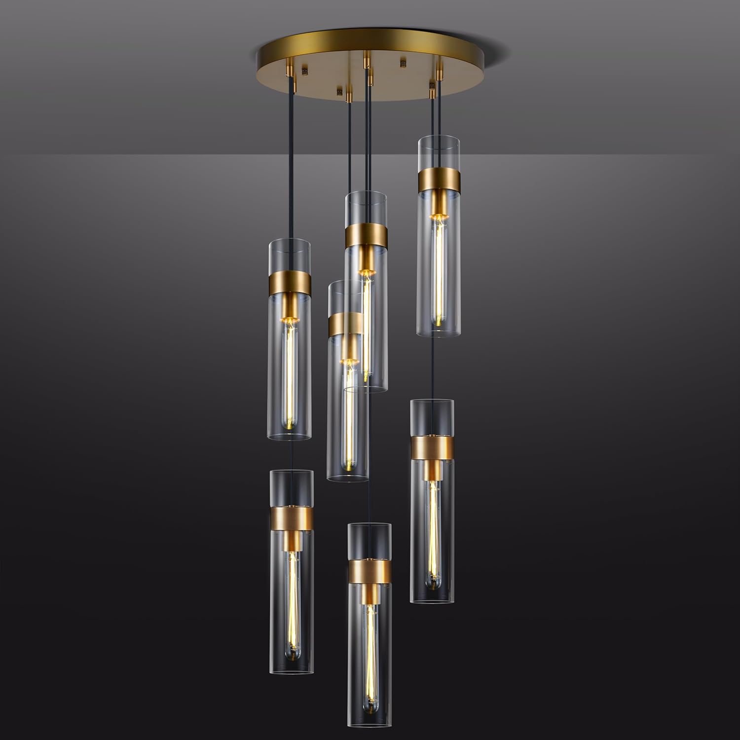 Glass Tube Brass Pendant Lights 1 Light/7 Lights - thebelacan
