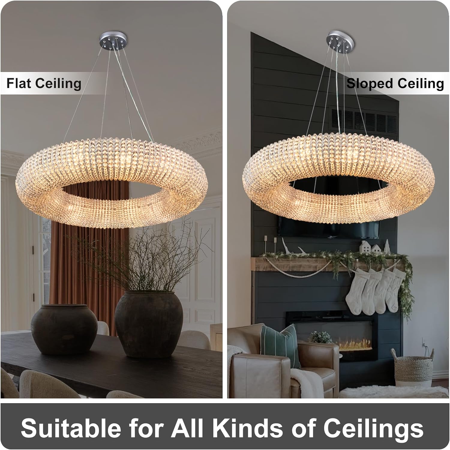 Modern K9 Grey/Clear Crystal Beads Round Chandelier 31.5" - thebelacan