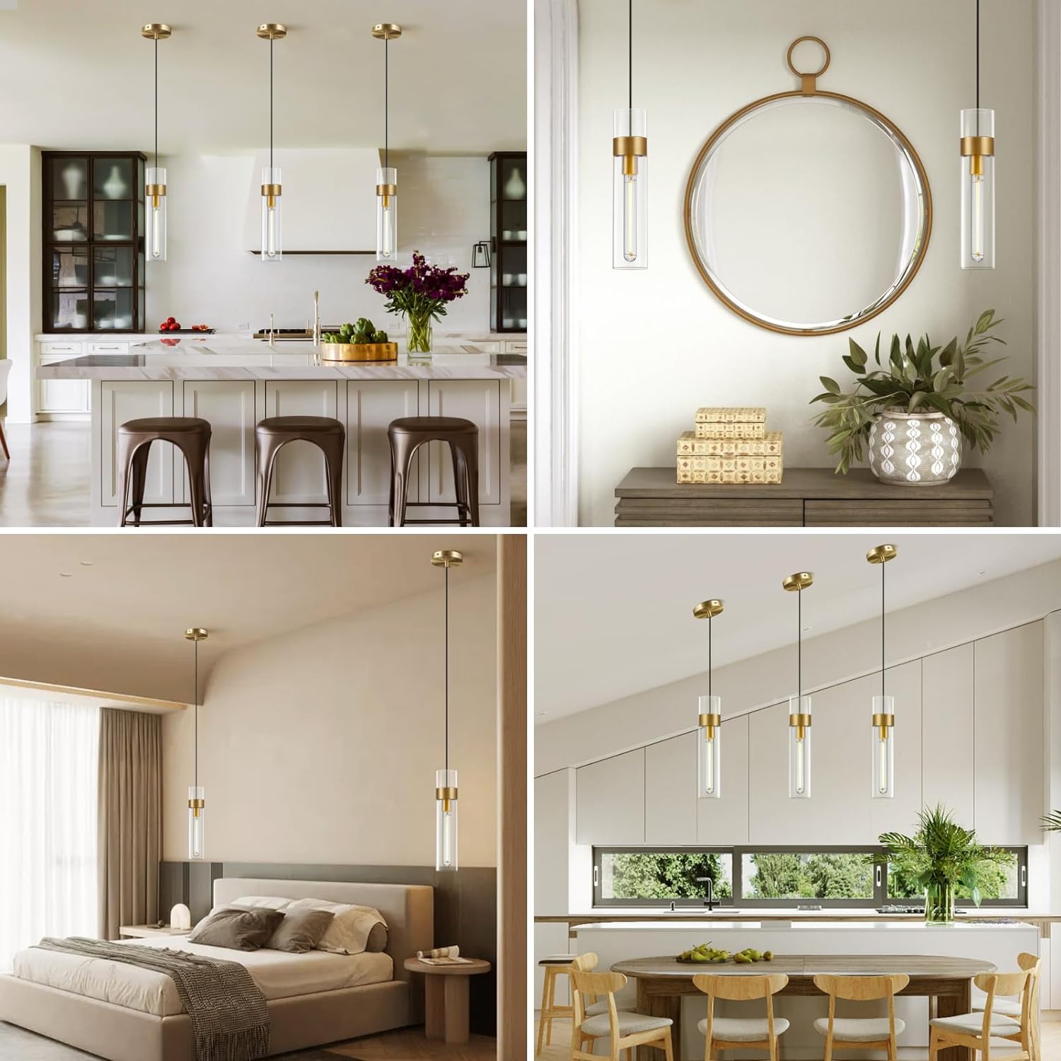 Glass Tube Brass Pendant Lights 1 Light/7 Lights - thebelacan