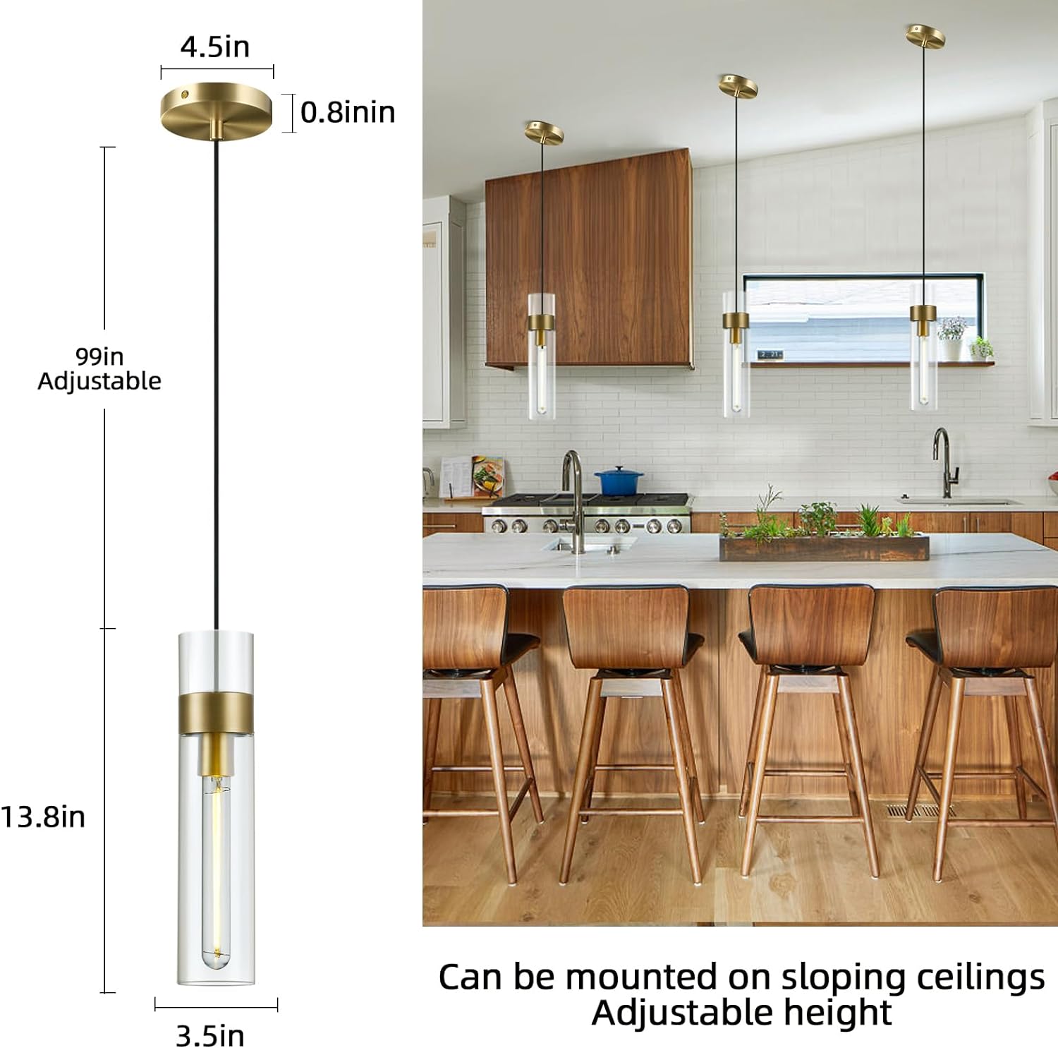 Glass Tube Brass Pendant Lights 1 Light/7 Lights - thebelacan