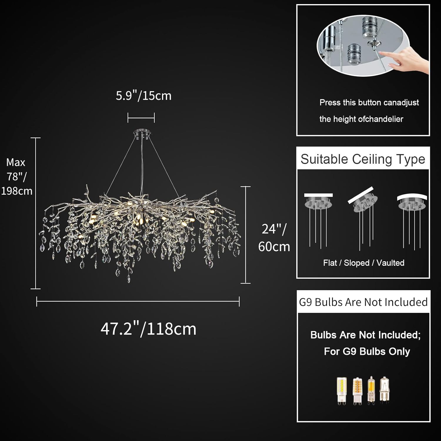 Modern Ice Eyes Tree Branch Chandelier for All rooms 47" - thebelacan