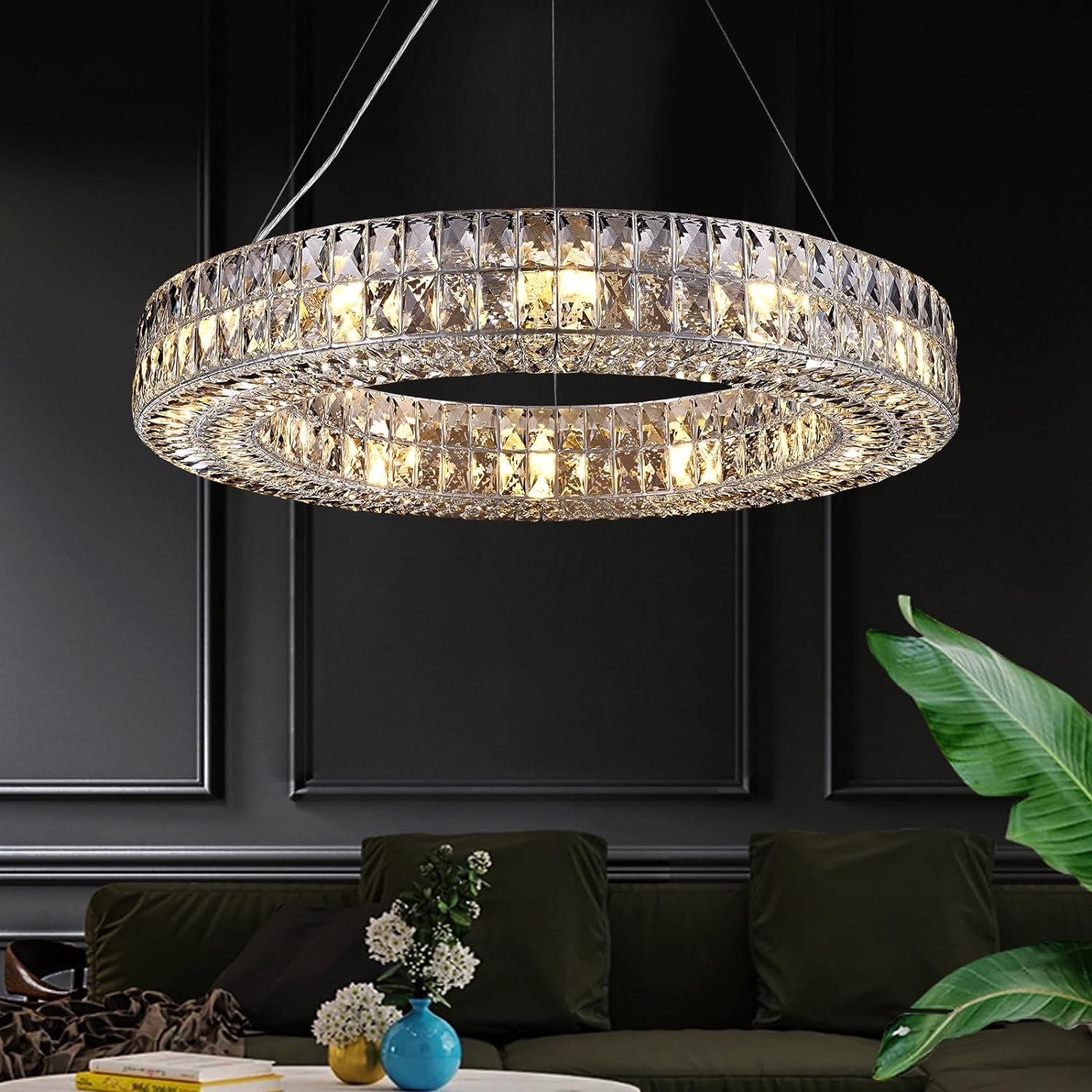Modern K9 Crystal Round/Rectangular Chandelier 32" 61" - thebelacan