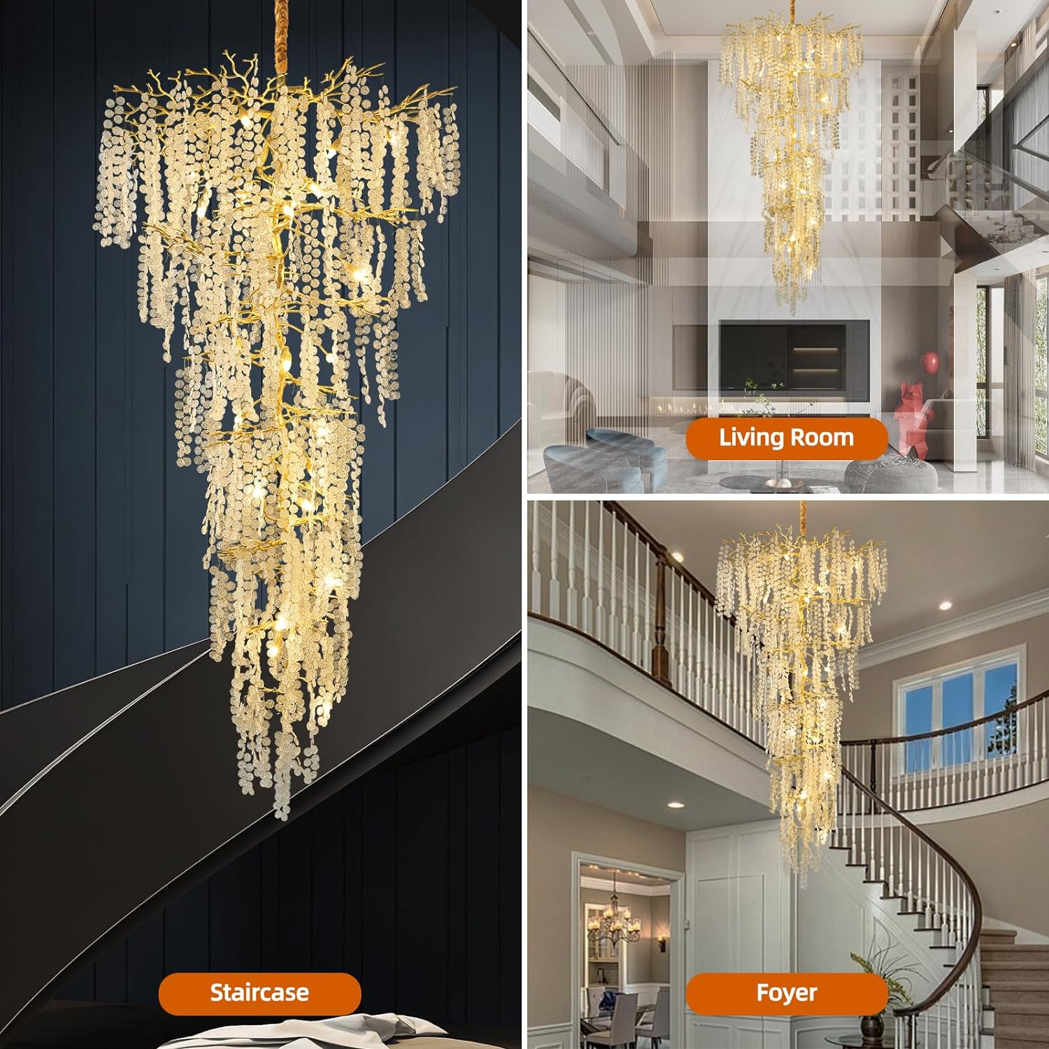 Modern Coin Type Modern Crystal Tree Branch Staircase Chandelier 95" - thebelacan