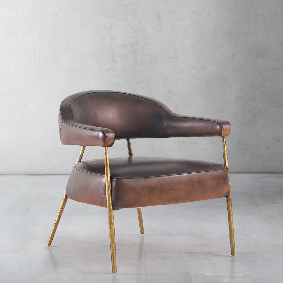 Thaddeus Brown Leather Lounge Armchair - thebelacan