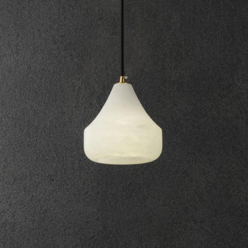 Alabaster Hat Pendant Light Over Nightstand - thebelacan