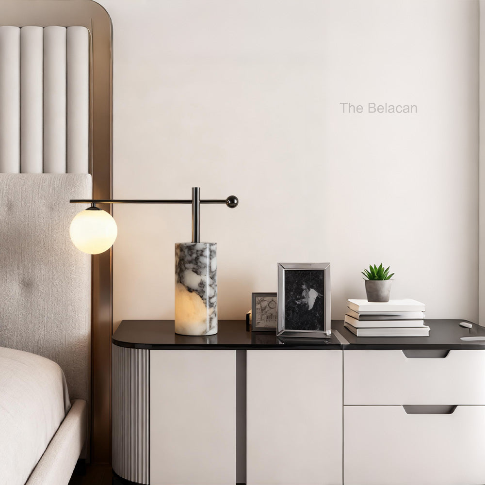 AuraVessel Balance-Arm Marble Base Globe Table Lamp - thebelacan