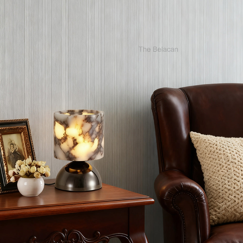 AuraVessel Cylindrical Marble Glow Accent Lamp - thebelacan